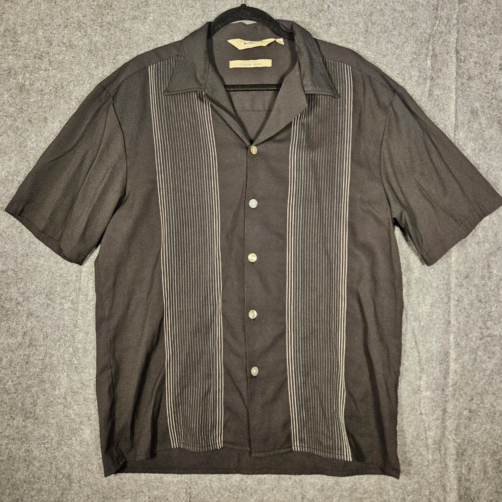 Da Vinci Mens Black Bowling Shirt Charlie Sheen Camp Rayon TV Sitcom Retro Sz L
